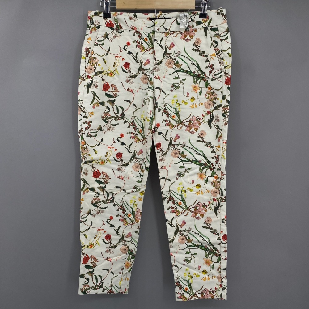 Zara Woman Floral Botanical Print Slim Cropped Pants Womens Size M Medium